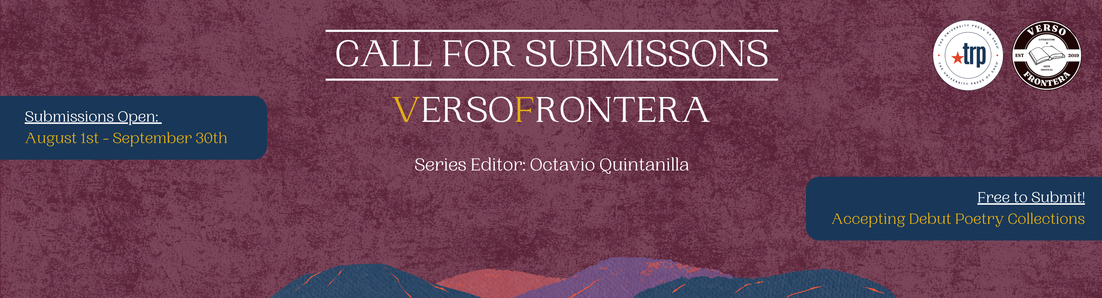 Promotional banner: Call for submissions to the VersoFrontera series. Series Editor: Octavio Quintanilla.